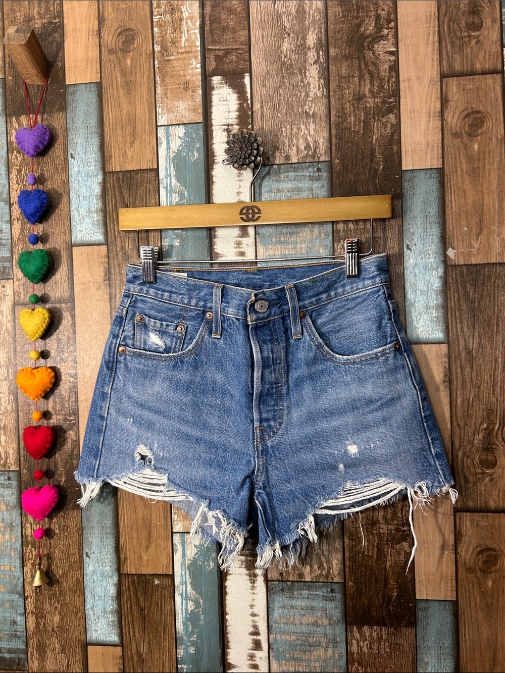 Levi's Medium Blue Distressed High-Rise Jean Shorts